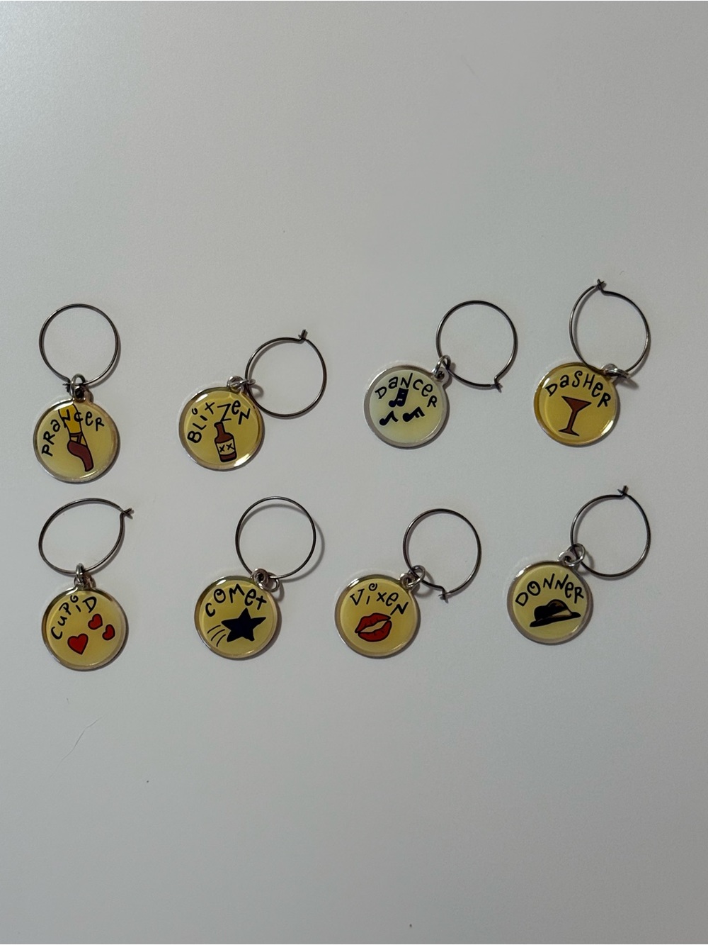 Pottery Barn Reindeer Wine Wineglass Charms set of 8. Rare Vintage 2003.